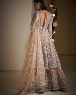 Nude Silver Jacket Sharara Set