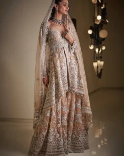 Nude Silver Jacket Sharara Set