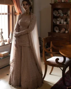 Nude Thread work Kurti And Sharara Set