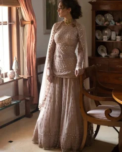 Nude Thread work Kurti And Sharara Set
