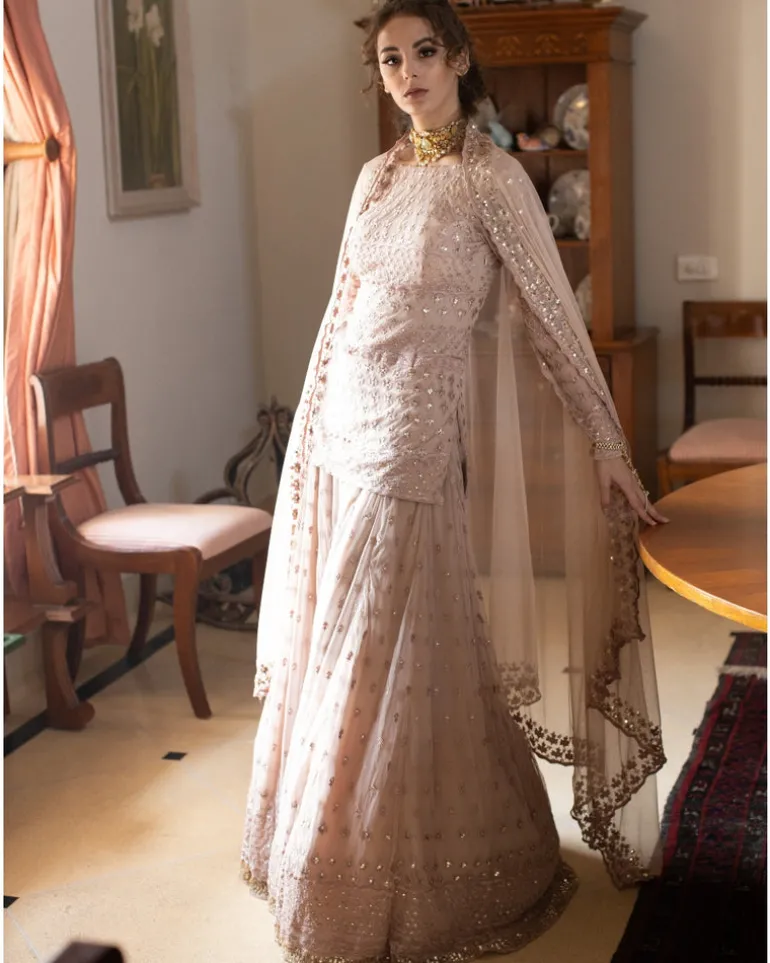 Nude Thread work Kurti And Sharara Set