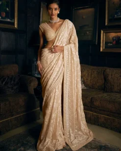 Nude Thread Work Sari Set