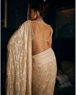 Nude Thread Work Sari Set