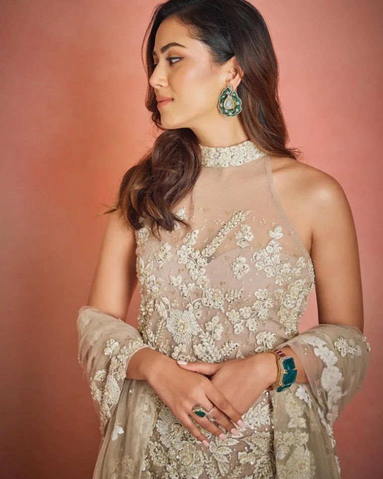 Nude Three-Dimensional Sharara Set