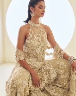 Nude Three-Dimensional Sharara Set