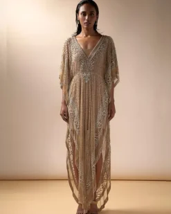 Nude Tulle Embellished Kaftan