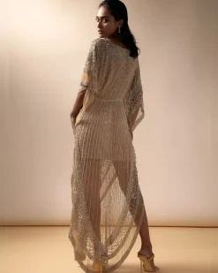 Nude Tulle Embellished Kaftan