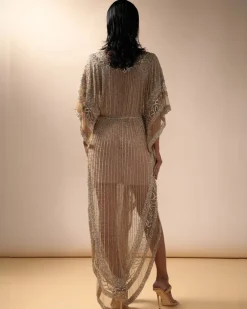 Nude Tulle Embellished Kaftan