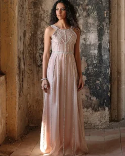 Nude-Pink Sleek And Fluid Gown
