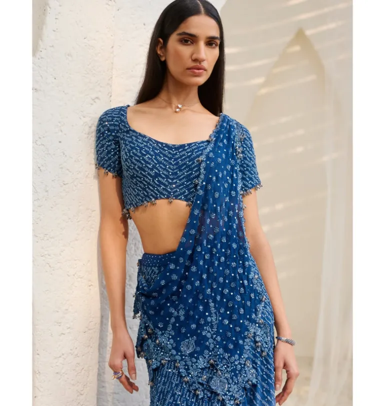 Ocean Whisper Drape Sari Set