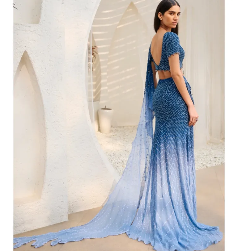 Ocean Whisper Drape Sari Set
