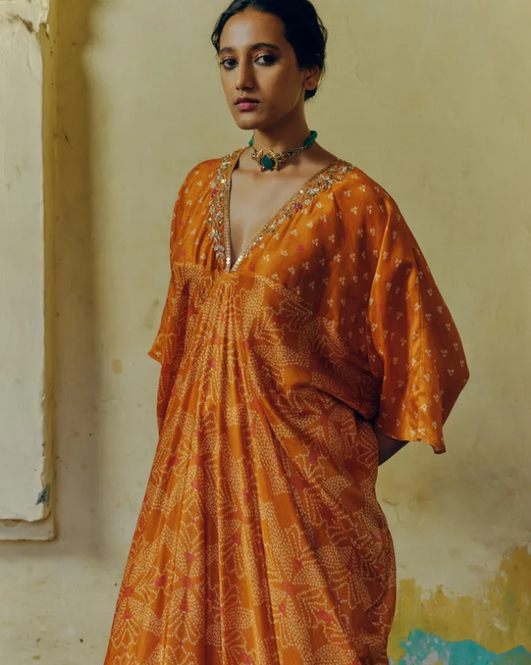 Ochre Bandhej Kaftan