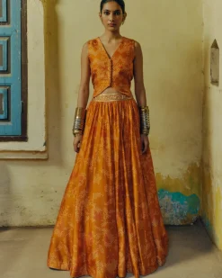 Ochre Bandhej Lehenga Set