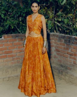 Ochre Bandhej Lehenga Set