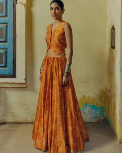Ochre Bandhej Lehenga Set