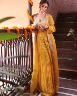 Ochre Yellow Jacket Palazzo Set
