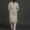 Off White Banarasi Silk Kurta Set