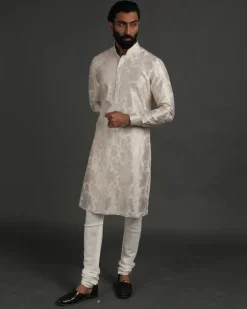Off White Banarasi Silk Kurta Set