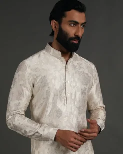 Off White Banarasi Silk Kurta Set