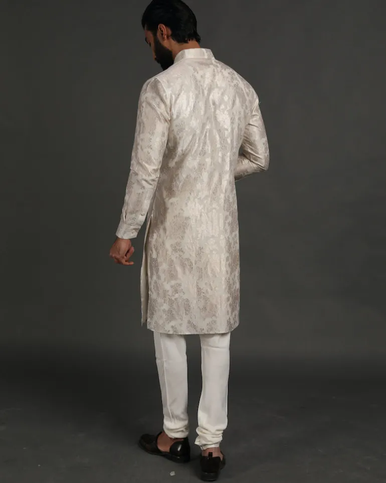 Off White Banarasi Silk Kurta Set