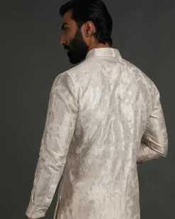Off White Banarasi Silk Kurta Set