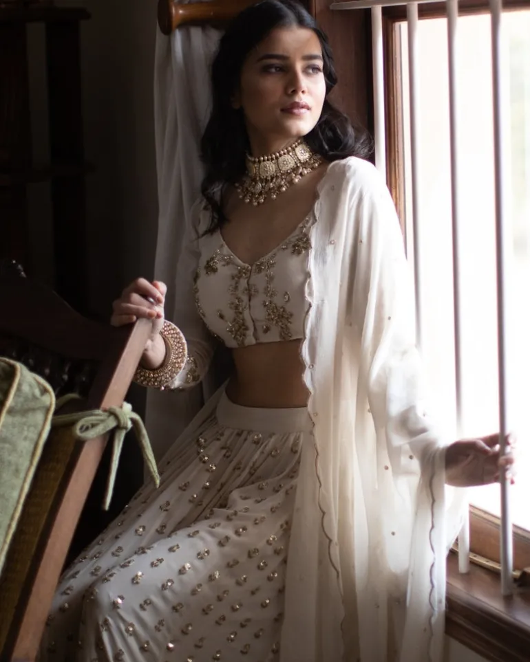Off White Boot Lehenga Set