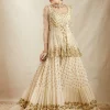 Off White Booti Peplum With Sharara Set