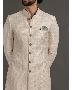 Off White Chanderi Silk Fully Embroidered Achkan Set
