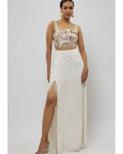 Off White Embroidered Choli With Slit Skirt Set