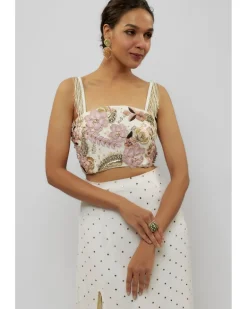 Off White Embroidered Choli With Slit Skirt Set