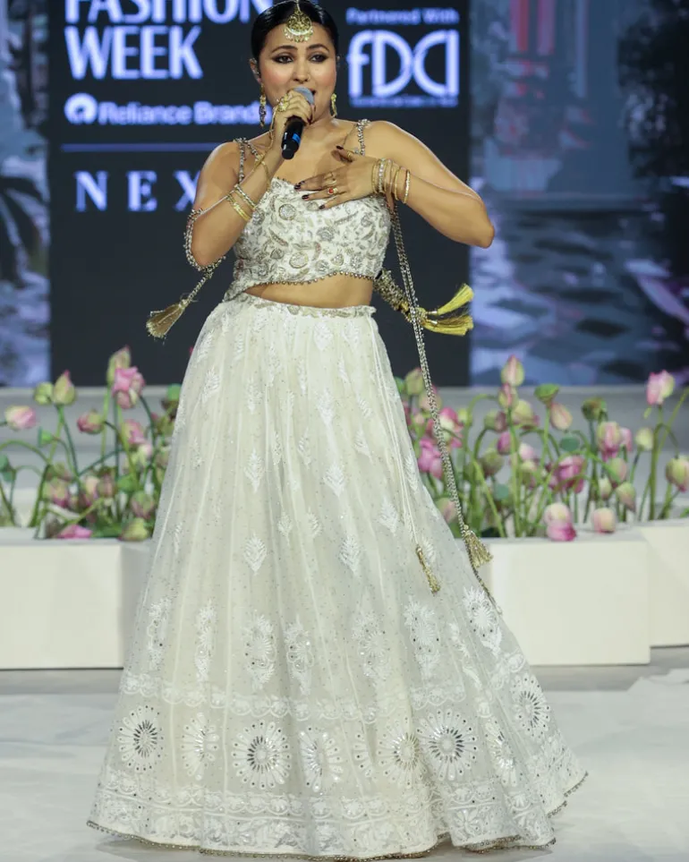 Off White Embroidered Choli Lehenga Set