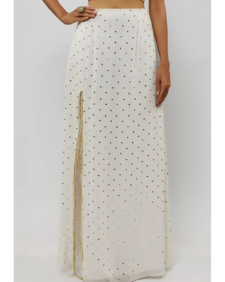 Off White Embroidered Choli With Slit Skirt Set