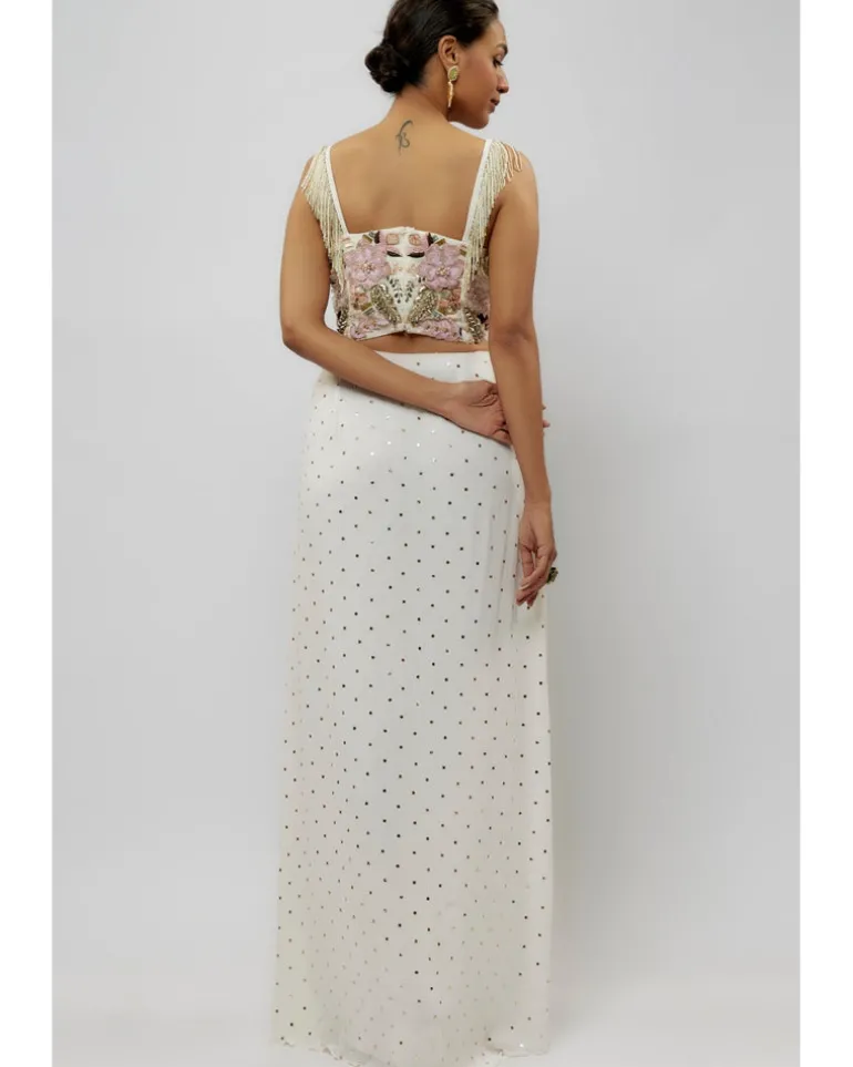 Off White Embroidered Choli With Slit Skirt Set