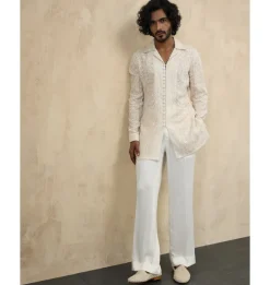 Off- White Front Luppi Button Kurta Set
