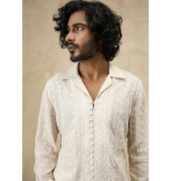 Off- White Front Luppi Button Kurta Set