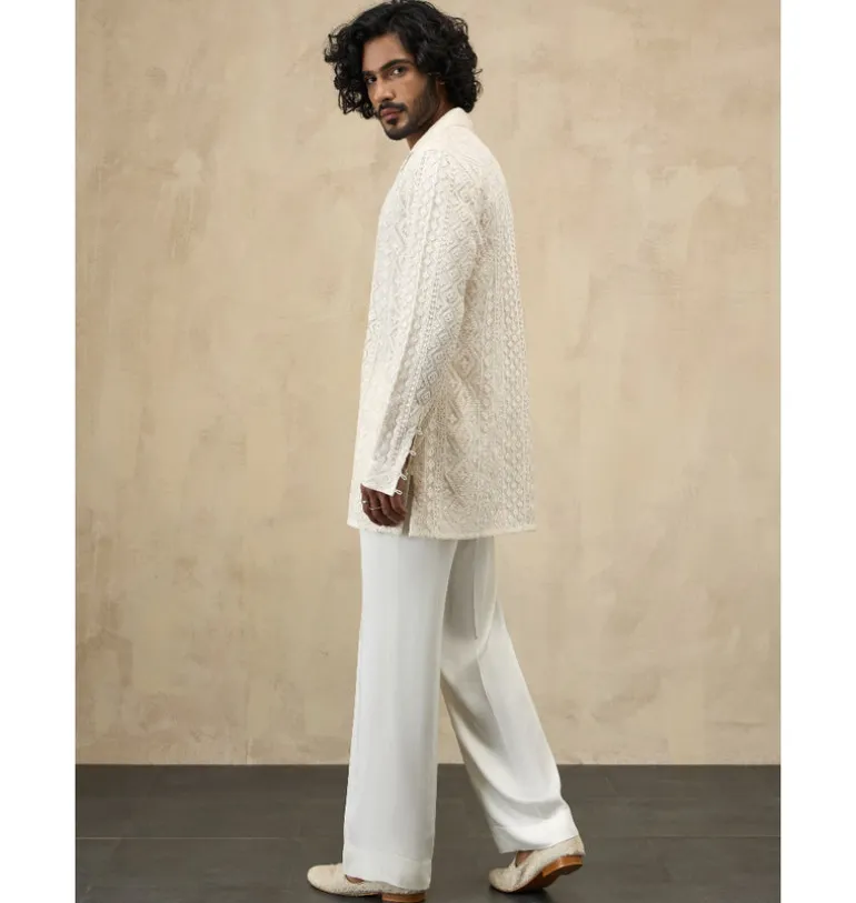 Off- White Front Luppi Button Kurta Set
