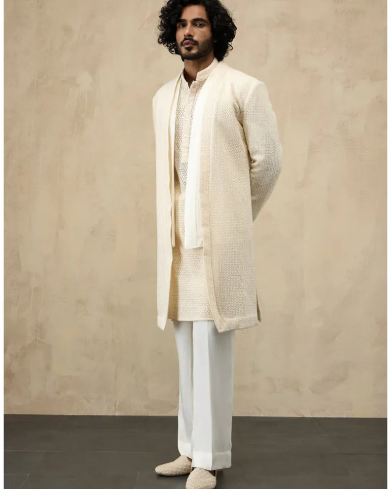 Off White Inara Jaal Luppi Button Kurta Set