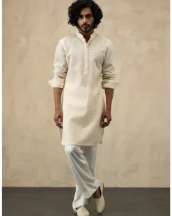 Off White Inara Jaal Luppi Button Kurta Set
