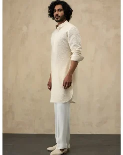 Off White Inara Jaal Luppi Button Kurta Set