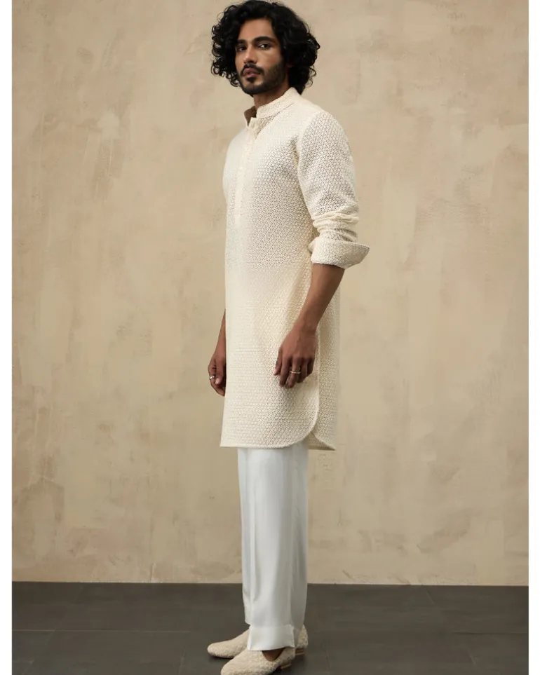 Off White Inara Jaal Luppi Button Kurta Set