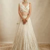 Off White Net Crepe Embroidered Lehenga Set