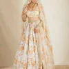 Off White Silk Floral Lehenga Set