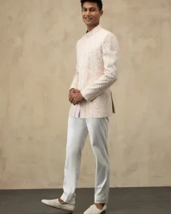 Off White Vertical Dori Bandhgala Set