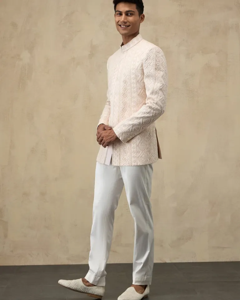 Off White Vertical Dori Bandhgala Set