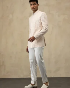 Off White Vertical Dori Bandhgala Set