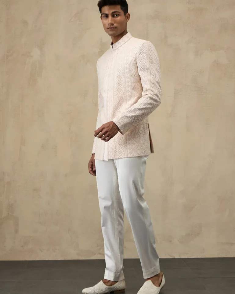 Off White Vertical Dori Bandhgala Set