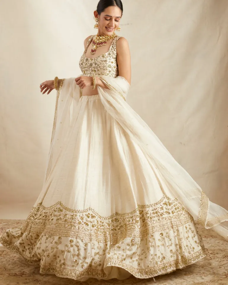Off White With Gold Work Lehenga Set