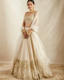 Off White With Gold Work Lehenga Set
