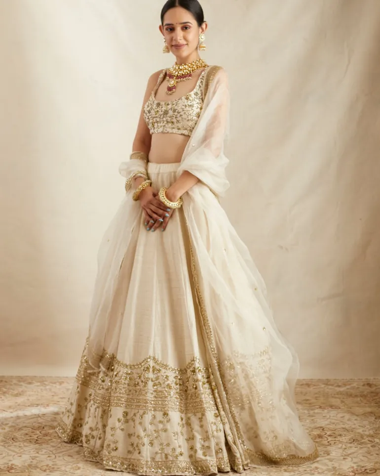 Off White With Gold Work Lehenga Set