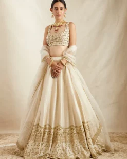 Off White With Gold Work Lehenga Set